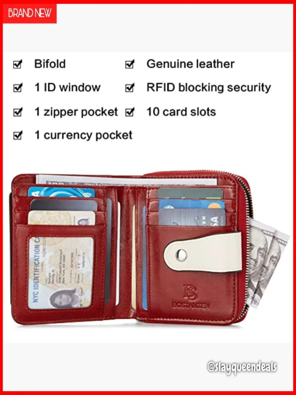 Leather RFID Blocking Bifold Wallet with Zipper Pocket Compact Size